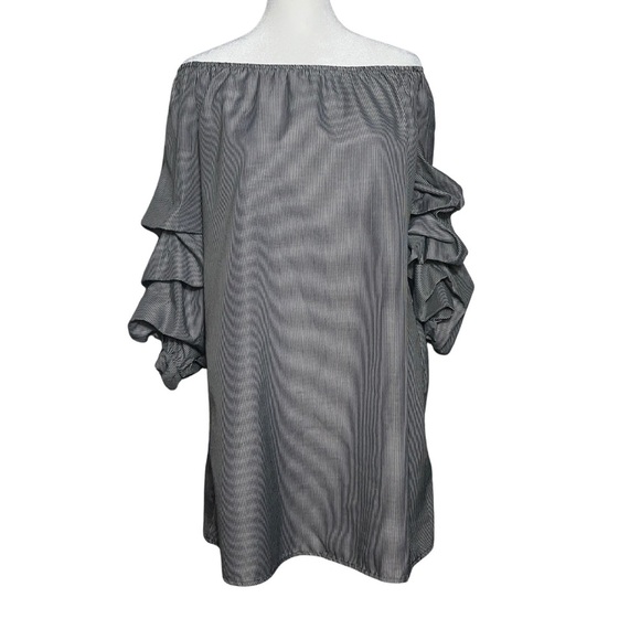 Bleuh Ciel Off-Shoulder Ruffle Sleeve Stripe Mini Dress Vacation Size M - Picture 1 of 7